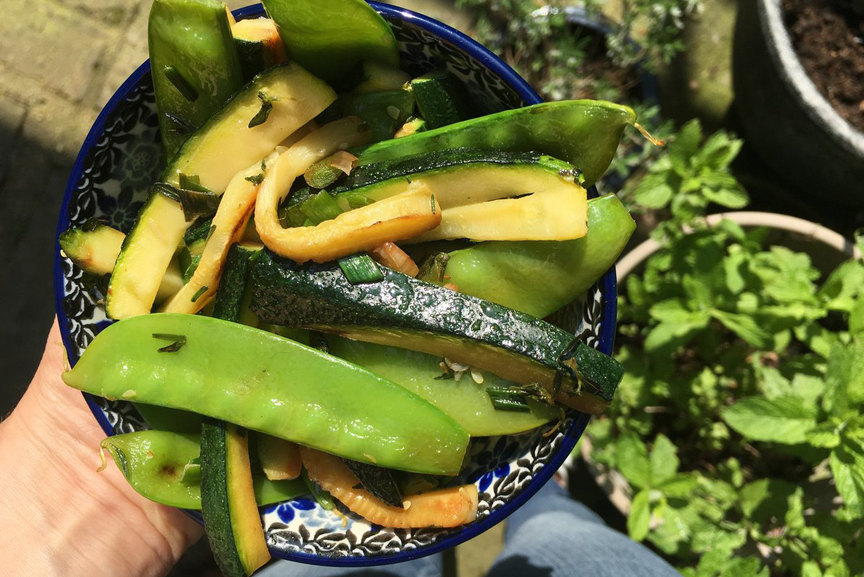 Garlic & Thyme Sautéed Zucchini with Snow Peas